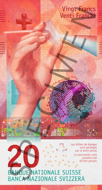 Billet de 20 francs suisses CHF 9ᵉ série 2017 thème la lumière — acheter francs suisses Paris au meilleur taux de change, bureau de change CHF Beaubourg Rambuteau, rachat francs suisses Paris centre