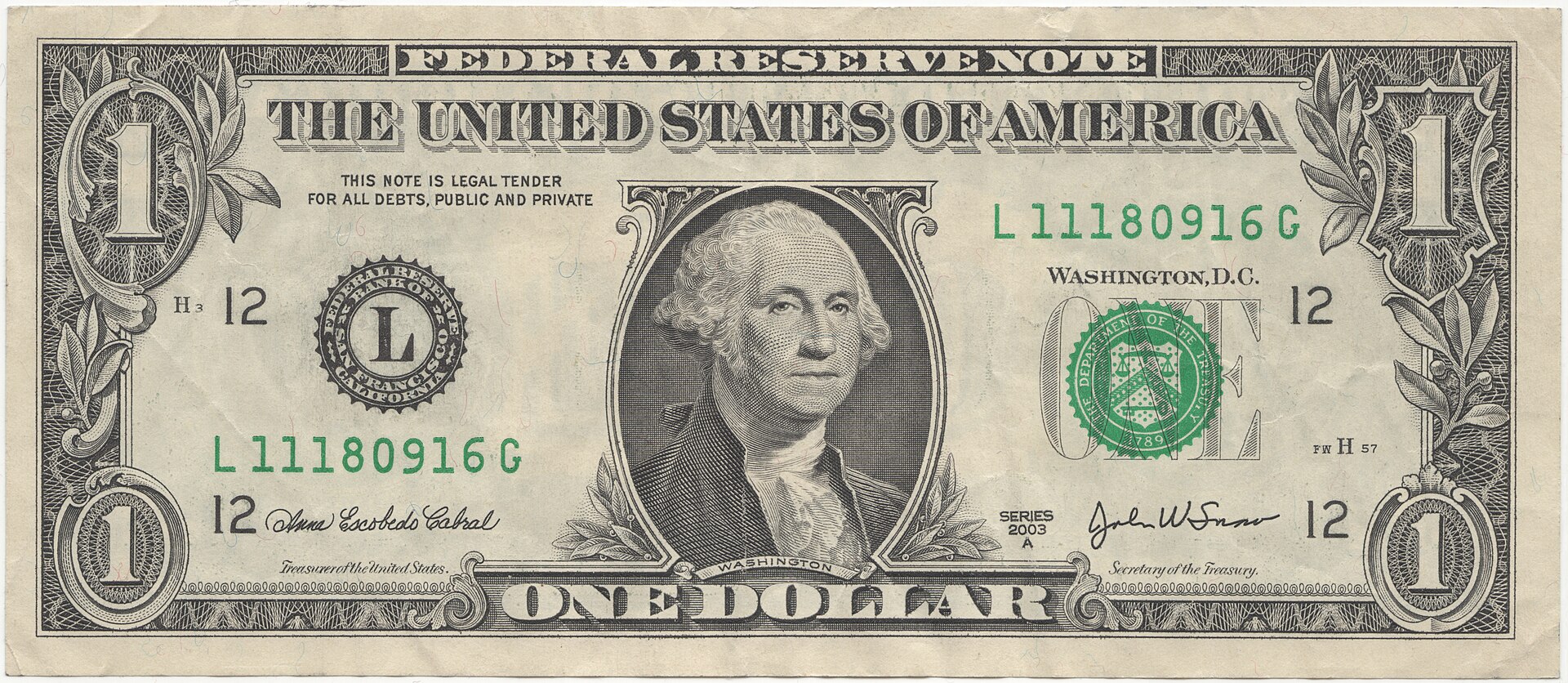 Billet de 1 dollar américain USD série 2013 George Washington — acheter et revendre chez We Change Beaubourg, meilleur bureau de change à Paris près de Châtelet Les Halles, meilleur taux de change euro dollar américain