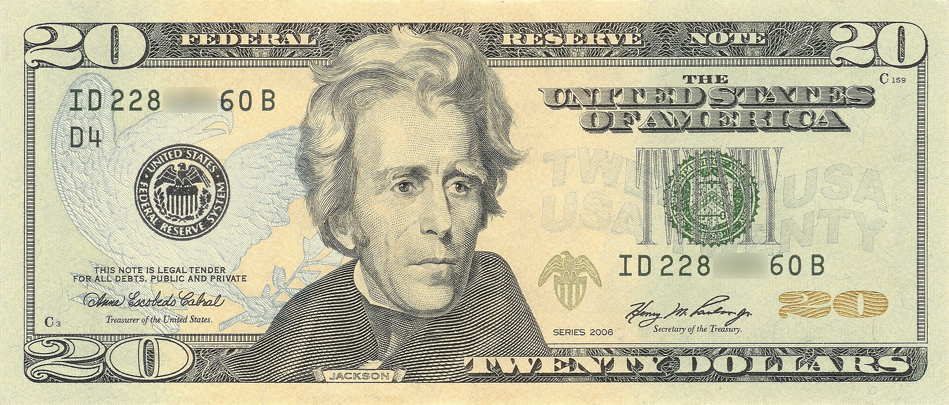 Billet de 20 dollars américains USD série 2013 Andrew Jackson — acheter dollars Paris au meilleur taux de change, bureau de change USD Beaubourg Rambuteau, rachat dollars américains Paris centre