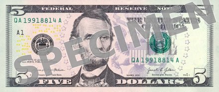 Billet de 5 dollars américains, dernière série coloriée
