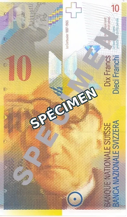 10 CHF — 8ᵉ série, recto, spécimen