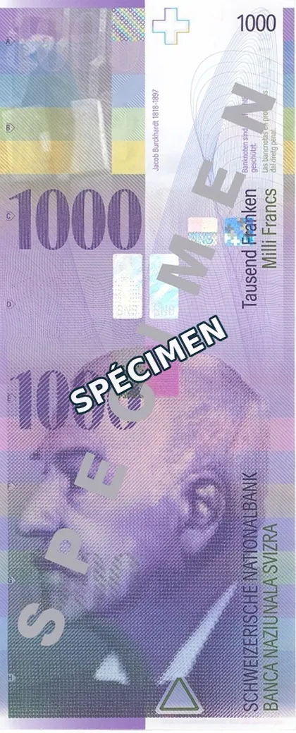 1000 CHF — 8ᵉ série, recto, spécimen