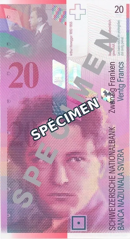 20 CHF — 8ᵉ série, recto, spécimen