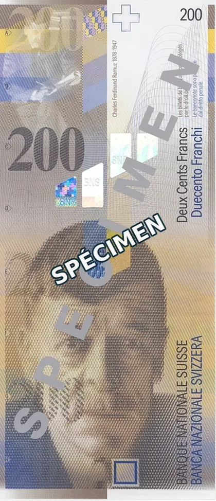 200 CHF — 8ᵉ série, recto, spécimen